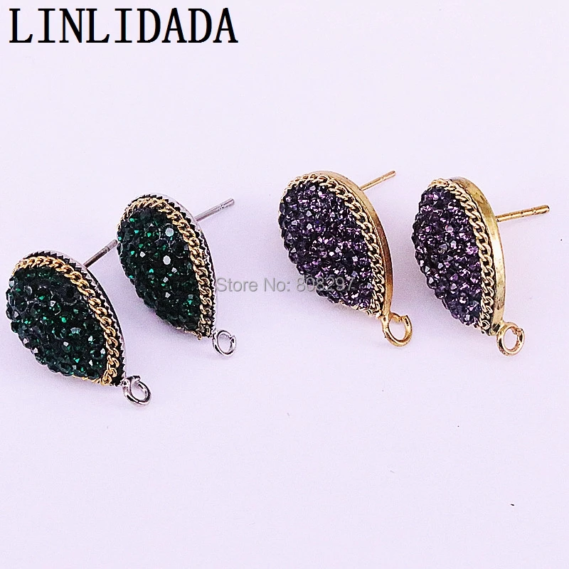 10Pair Fashion Crystal Rhinestone Drop shape stud earrings mix color earrings DIY Jewelry Making Findings