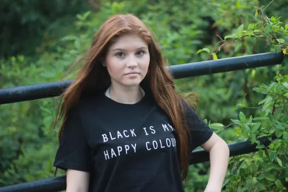 &quotЧерный мой счастливый Цвет&quot Tumblr блогер Instagram Happy Цвет рубашка Женская мода