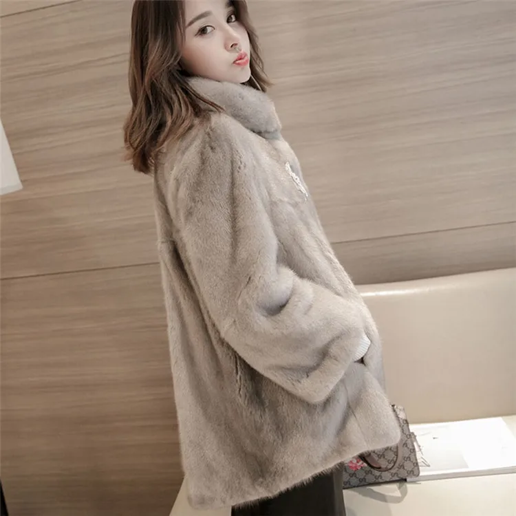 gray 8429 Модная зимняя женская куртка из искусственного меха, пальто из меха норки, женская тонкая верхняя одежда, пальто chaqueta mujer manteau femme hiver - Цвет: gray 8429