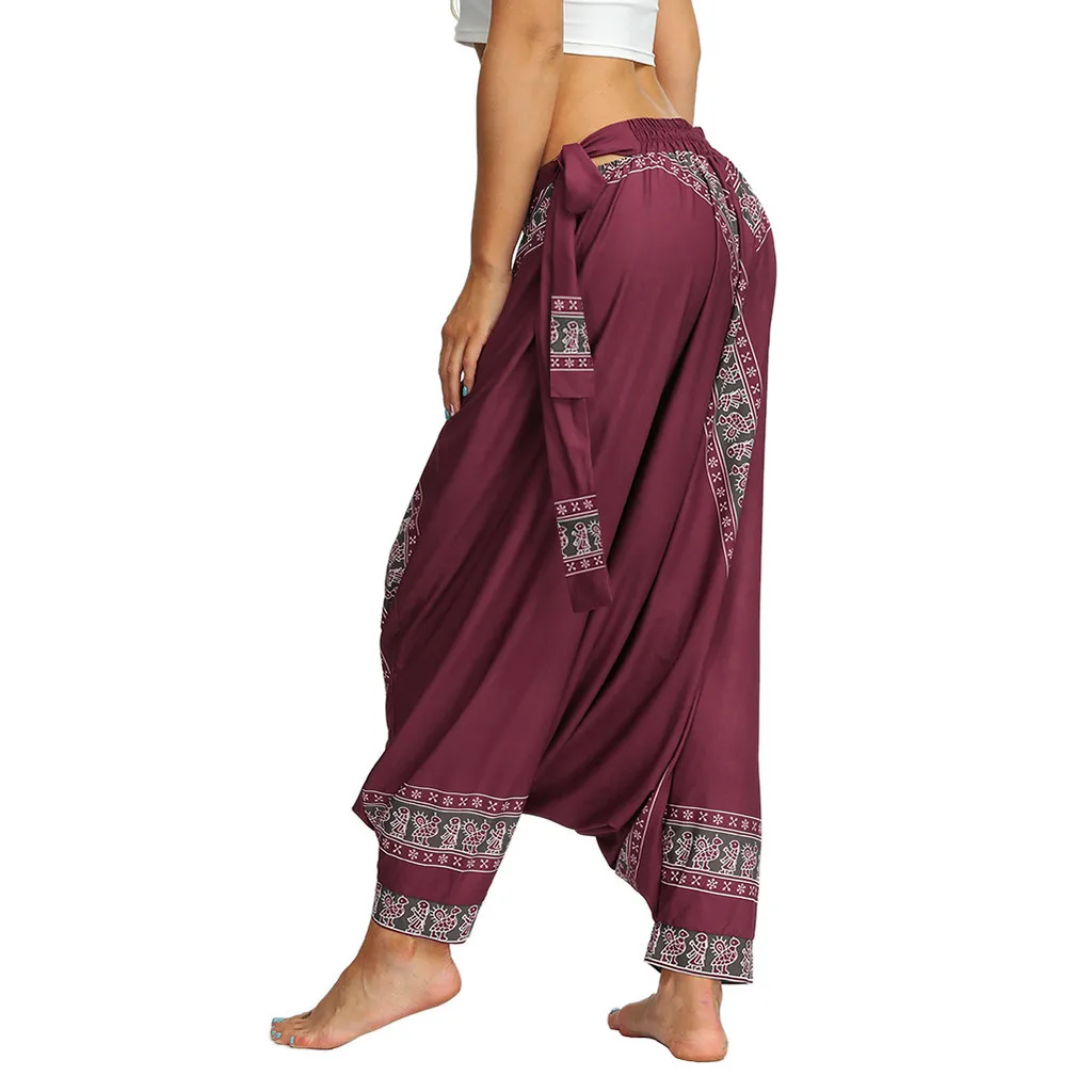 Женские повседневные свободные штаны для йоги, мешковатые Boho Aladdin, комбинезон, штаны, повседневные штаны с принтом Аладдин, шаровары, спортивная одежда для фитнеса