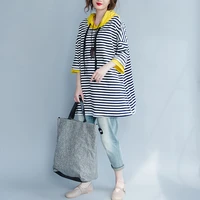 large size striped hoodie women korean style big size spring autumn sweatshirt patchwork hoodies female loose pullover top 2021