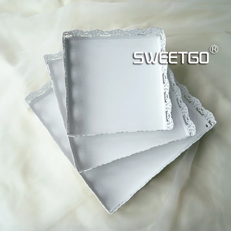 SWEETGO квадратный торт лоток 6/8/10 дюймов белый железный металлический торт инструменты высокого качества украшение для свадебного стола decoator формы для выпечки Кухня оформления столовых и баров