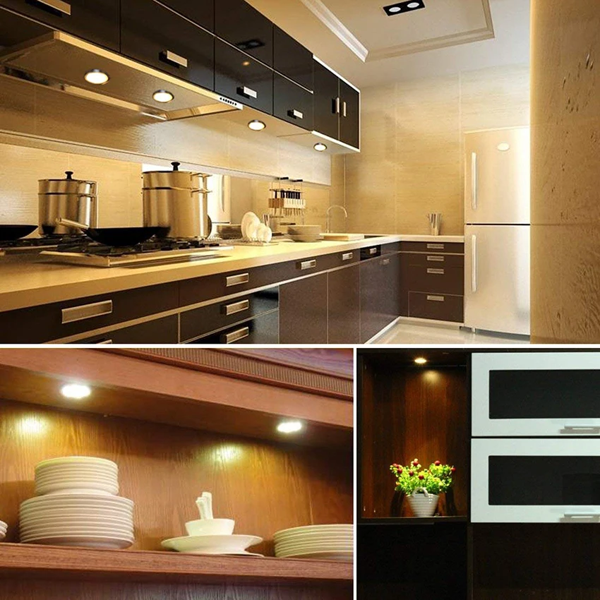 wireless dimmable led under cabinet light aluminum led puck light kitchen lights for wardrobe counter furniture shelf lighting free global shipping