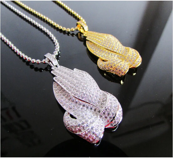 The Praying Hands Pendants &amp Necklaces Gift Gold Color zirconia pendant Hip Hop Men Chain Jewelry | Украшения и аксессуары