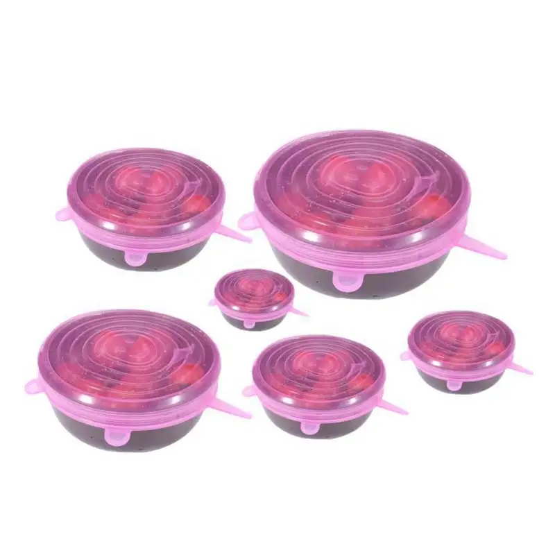 

6 Pcs Reusable Silicone Food Pot Lid Bowl Covers Wrap Stretchable Preservative Film 669
