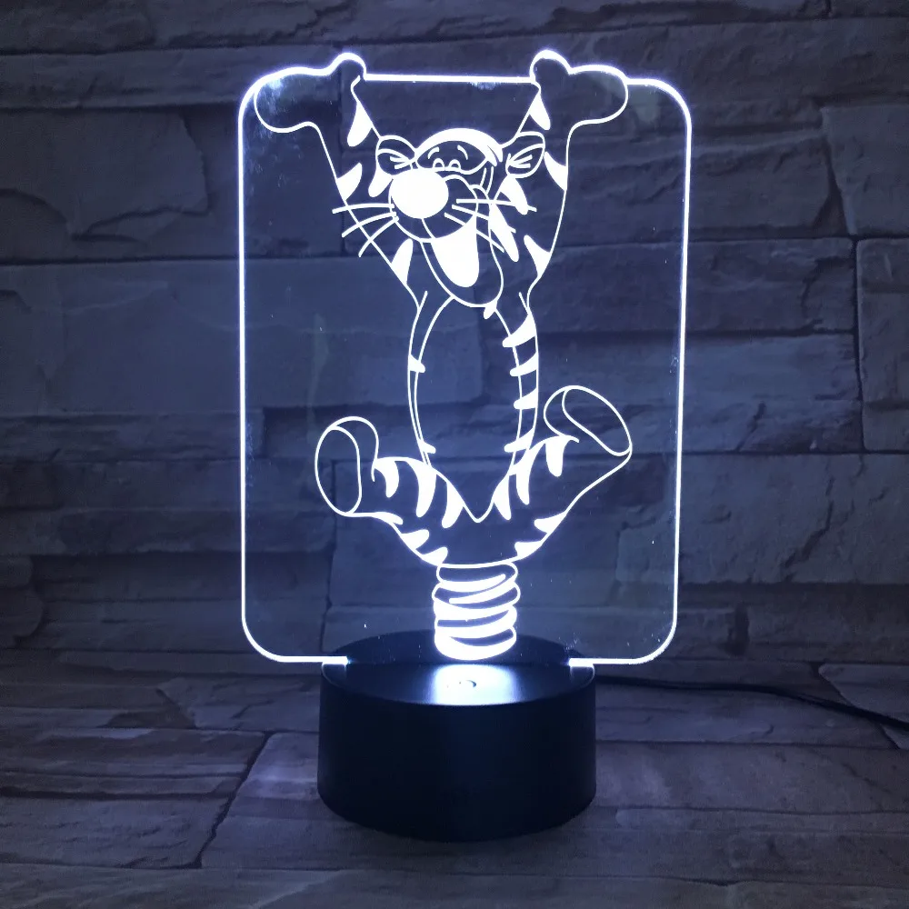 С милым тигренком из мультфильма LED 3D ночной Светильник акриловый 7 Цвета