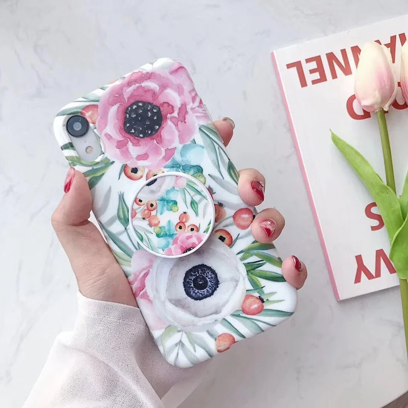 Phone Case for Iphone 7 8 6 6s Plus Flower and Leaf Folding Bracket Cover X S XR MAX Back Cases Capa Coque |