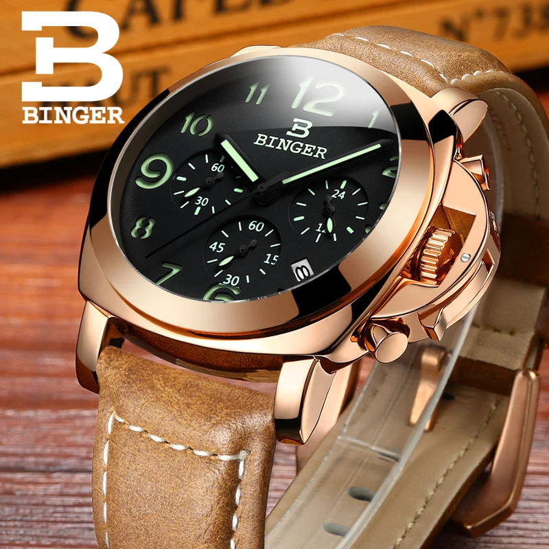 Часы хронограф мужские водонепроницаемые с кожаным ремешком и календарем|dial|dial