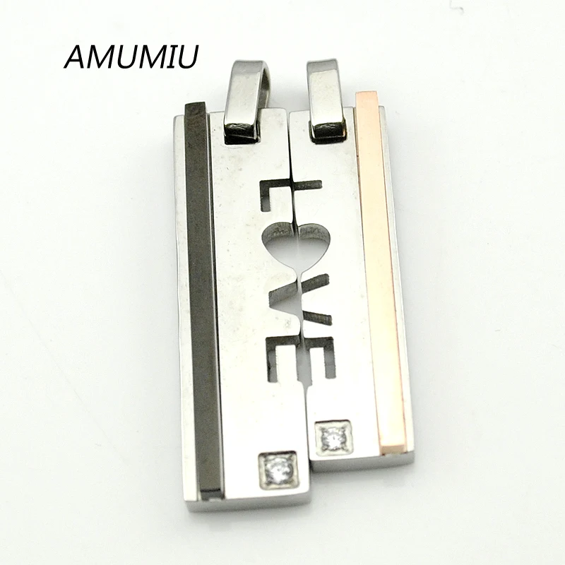 AMUMIU 1 пара любовь 316 нержавеющая сталь мужчины женщины парная Подвеска Ожерелье