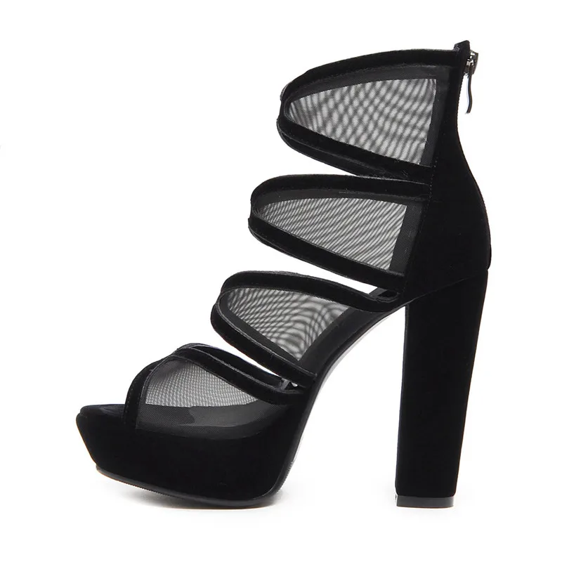 Женские вечерние сандалии гладиаторы YMECHIC черные сетчатые босоножки на высоком
