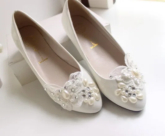 Low heel white lace wedding shoes bridal handmade butterfly footwear women flats ballerina ballet | Обувь
