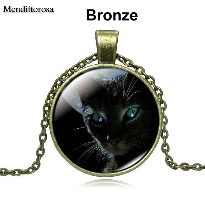 Длинное ожерелье-чокер с серебряным покрытием изображением голубой луны черного