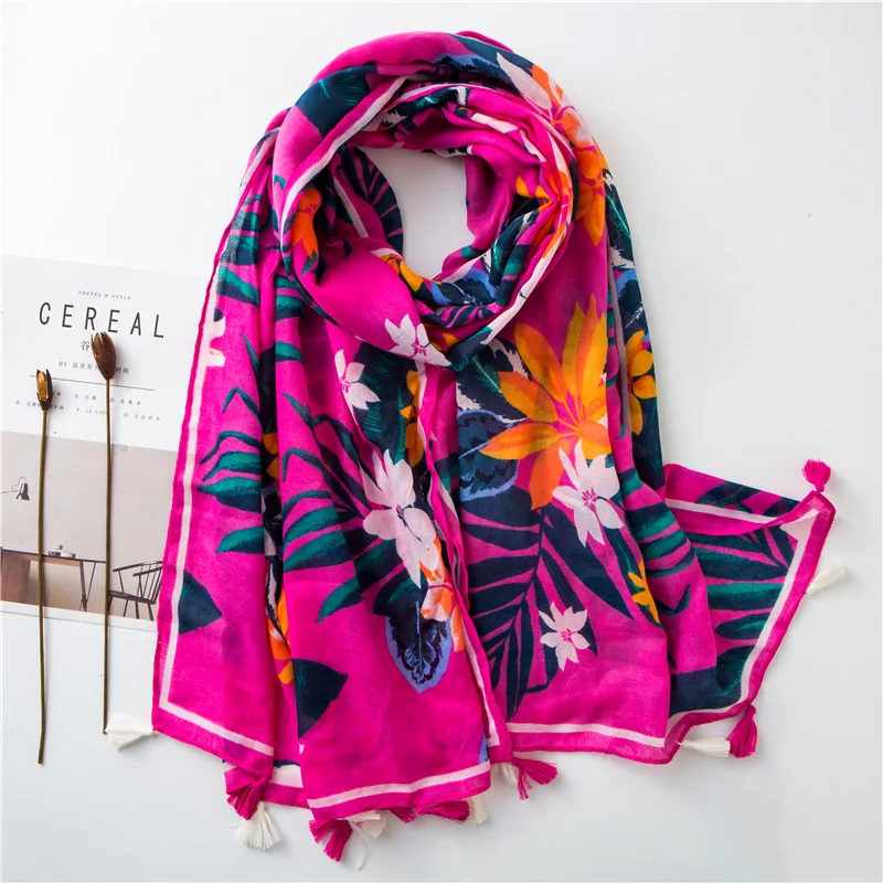 New 2021 Luxury Brand Cotton Scarf Women Shawls and Wraps Fashion Rose Red Floral Scarves Wrap Neck Foulards Muslim Hijab Sjaal |