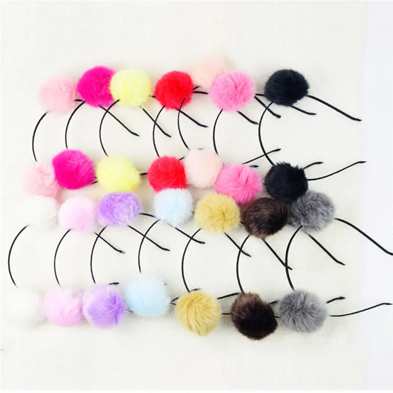 1 шт. женские Меховые помпоны пушистые уши кроличьи Женская повязка на голову для