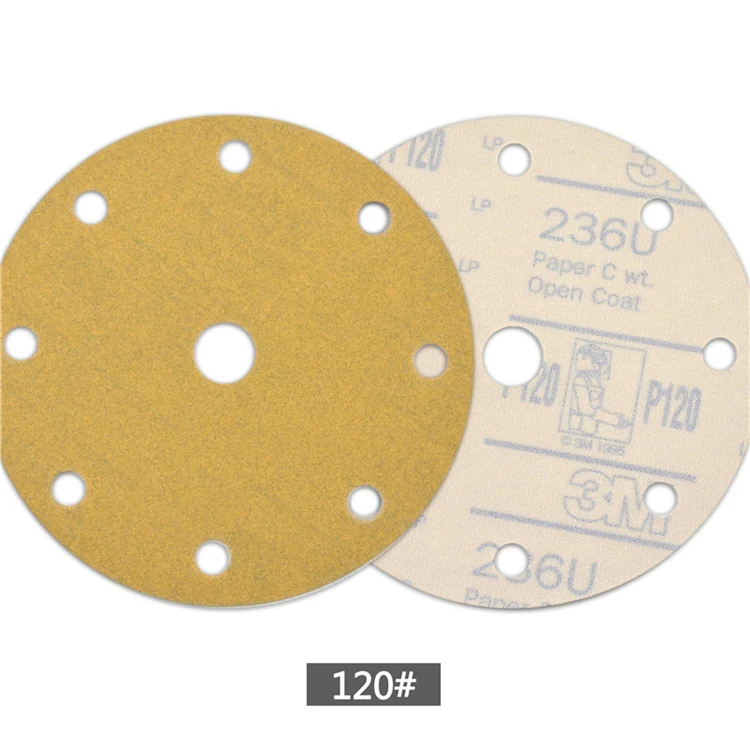 POLIWELL 5PCS 6 Inch 17-Hole Waterproof Sandpaper for Hook and Loop Sanding Pad Car Polishing Grinder Sander Yellow Sanding Disc