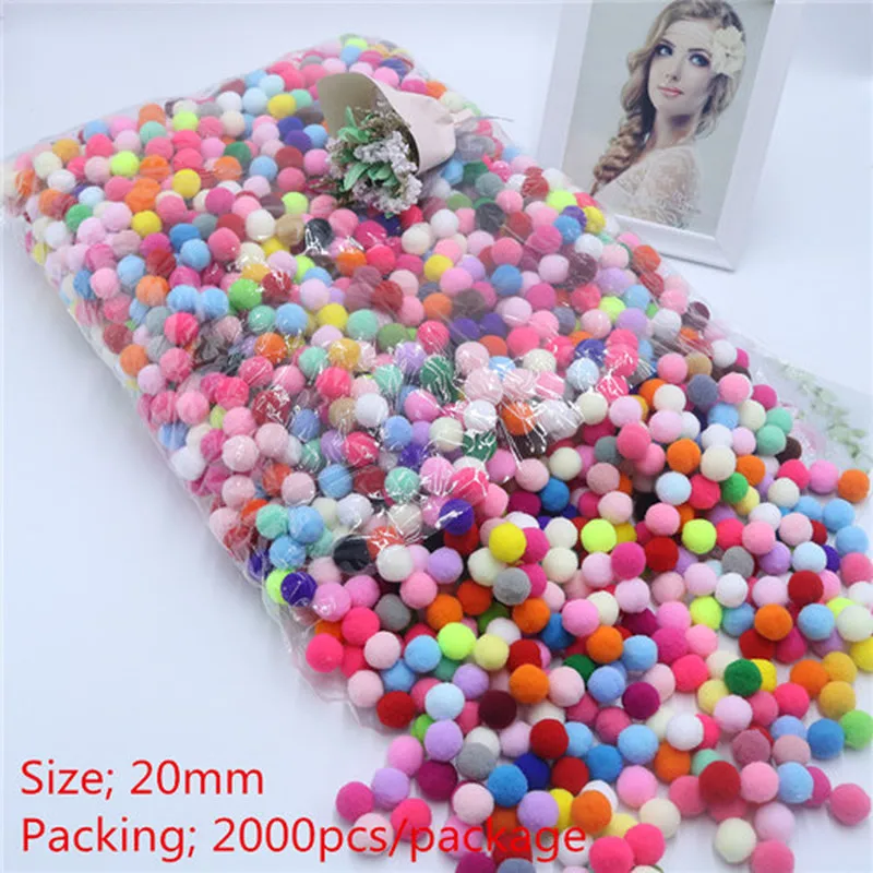 

2000Pcs/lot 20mm Multicolor Plush Balls Real Fur Ball Pompom Pom Poms Soft Pompon Balls for DIY Wedding Party Decoration