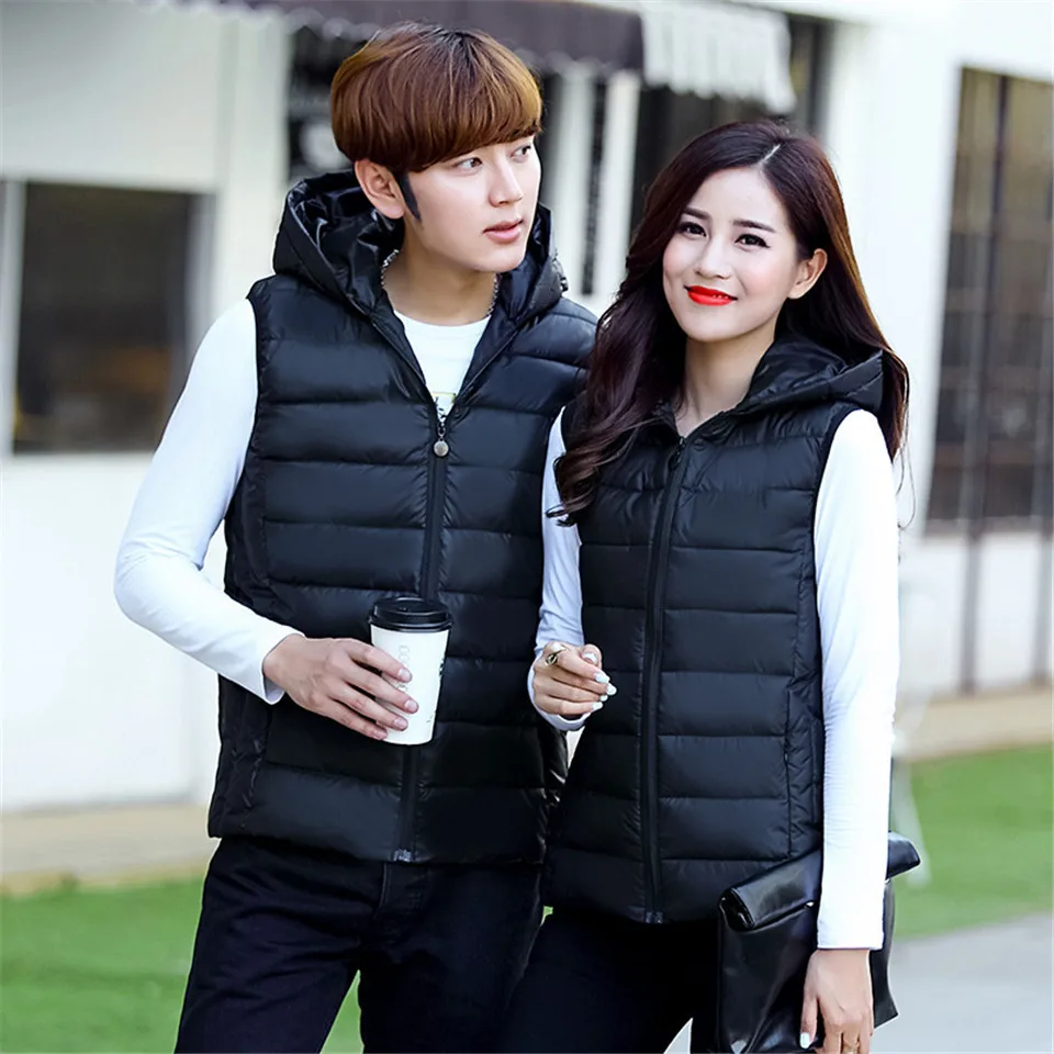 Мужские однотонные Жилеты с капюшоном зимние повседневные куртки без рукавов