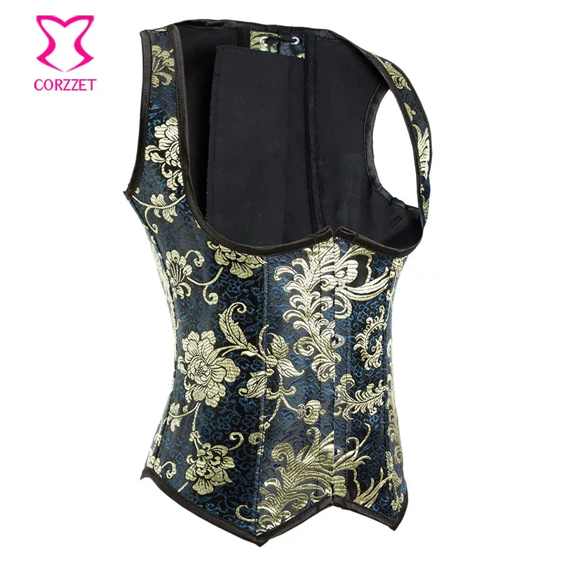 Винтажный Восточный Королевский сексуальный бюстье с золотой/синей вышивкой топ