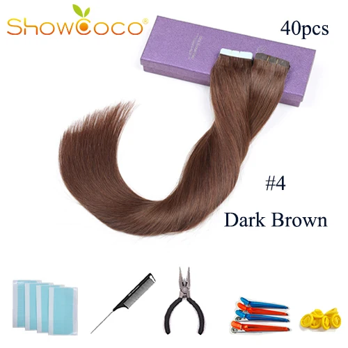 #4 Showcoco Черная пятница, уток, человеческие волосы на ленте, 40 шт, аденсивные Реми прямые волосы 16-24 дюйма - Цвет: #4