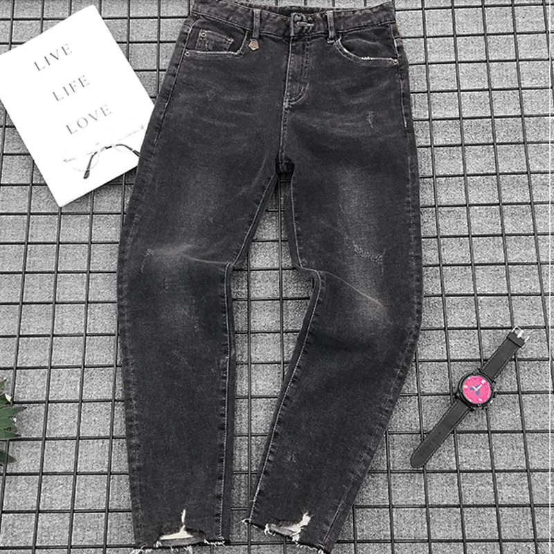 

Ripped Skinny Denim Jeans Large Code Women 2018 Autumn Casual Hole Button Elastic High Waist Fashion Pants Plus Size