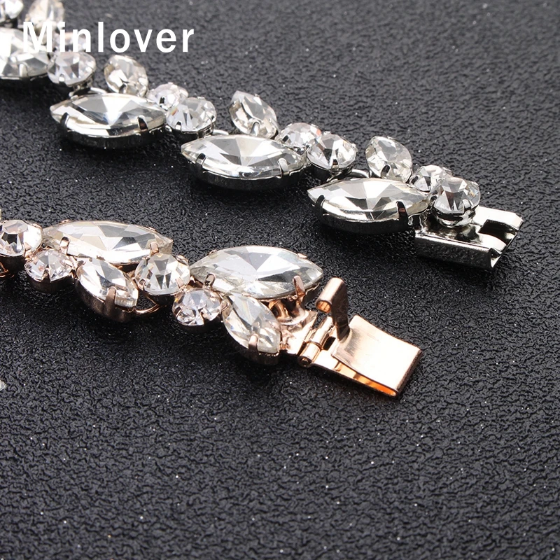 Minlover Серебряный Цвет Маркиза Форма Кристалл невесты очаровательные браслеты