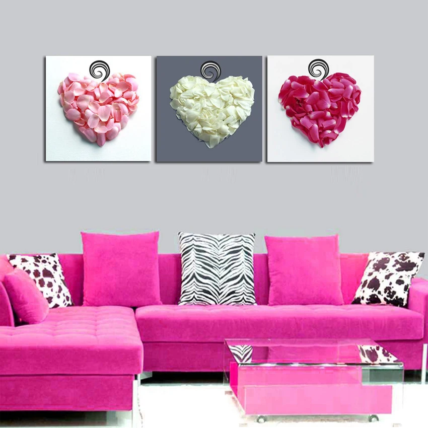 3 Панели Настенные Декоративные Фотографии лепестки сердечек цветов искусство
