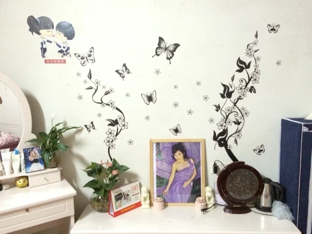 Настенная Наклейка Черная бабочка цветок Лиана для ванной комнаты кухни