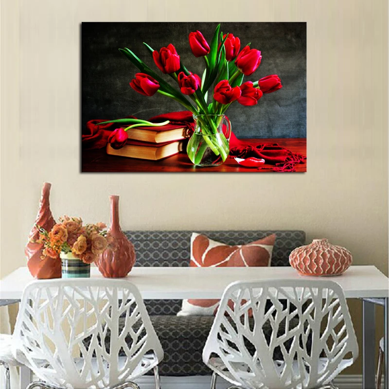 1 панель (без рамки) холст настенное искусство красивые красные розы цветы