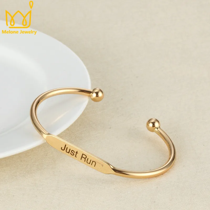 New arrival copper open cuff bracelet silver gold hand stamped bangle engraved Just Run jewelry | Украшения и аксессуары
