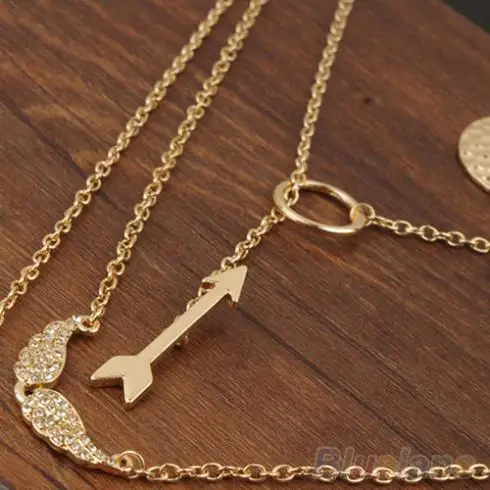 Новый Дизайн Многослойный Набор Punk Gold Angel Wings Стрелки Collares Ожерелье 1P17 | Украшения