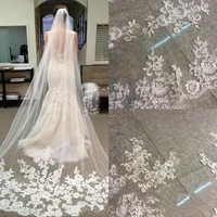 3m one layer lace edge white ivory catherdal wedding veil long bridal veil cheap wedding accessories veu de noiva