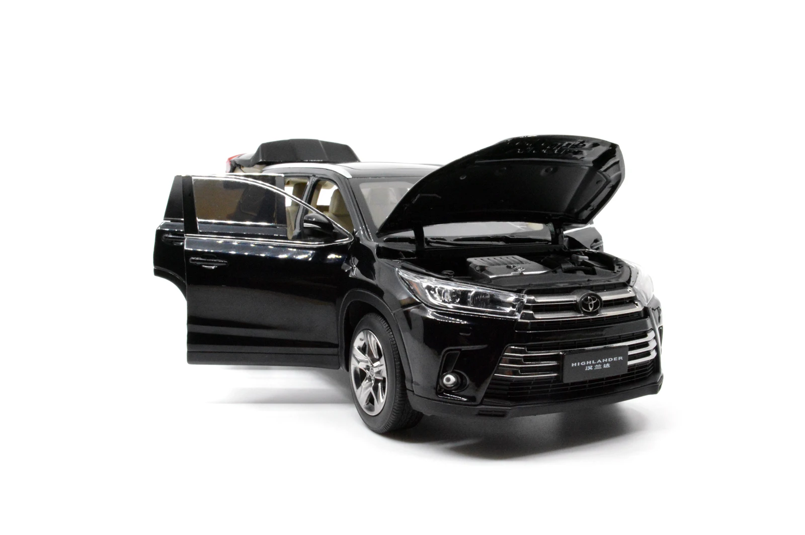 Модель Paudi 1/18 1:18 Масштаб Toyota Highlander черный литой модельный автомобиль игрушка, модель автомобиля двери открытые