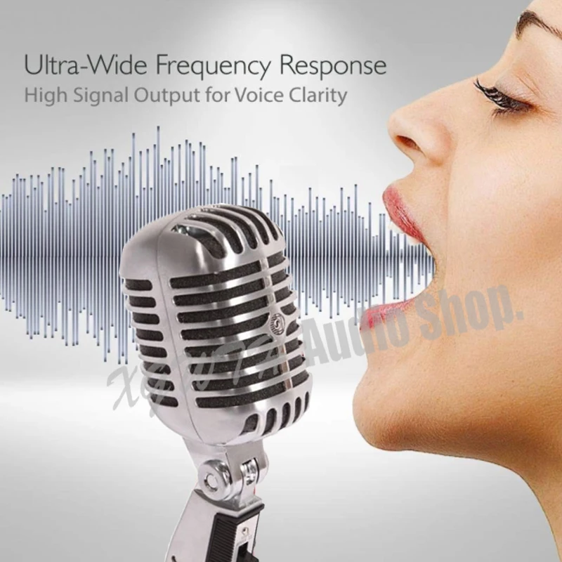 55SH Dynamic Vocal Retro Wired Audio Handheld Microphone Stand Desktop Mic Holder Tripod For 55 SH KTV Karaoke Recording | Электроника