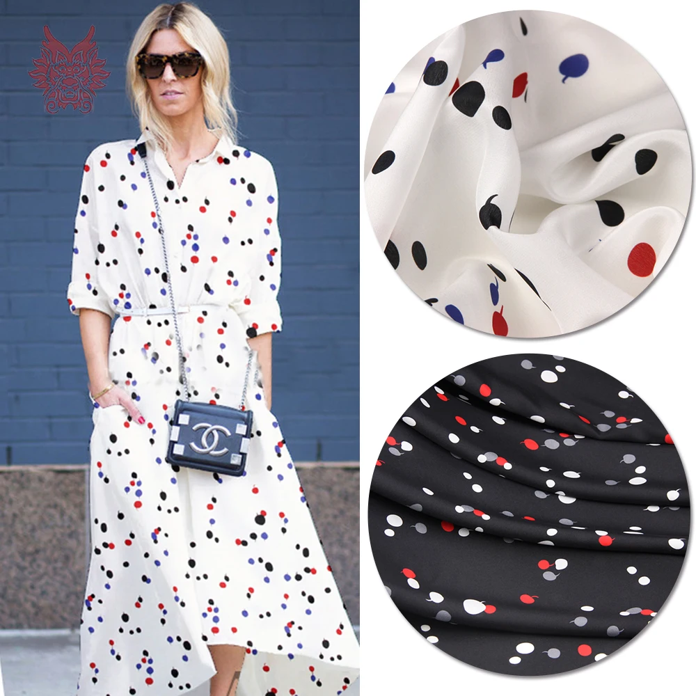 Милая причастия печать черный белый 100% шелк крепдешин ткань для платья