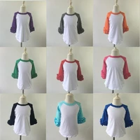 hot selling multi color ruffle raglan plain blank icing raglan super cotton plain long sleeve shirt