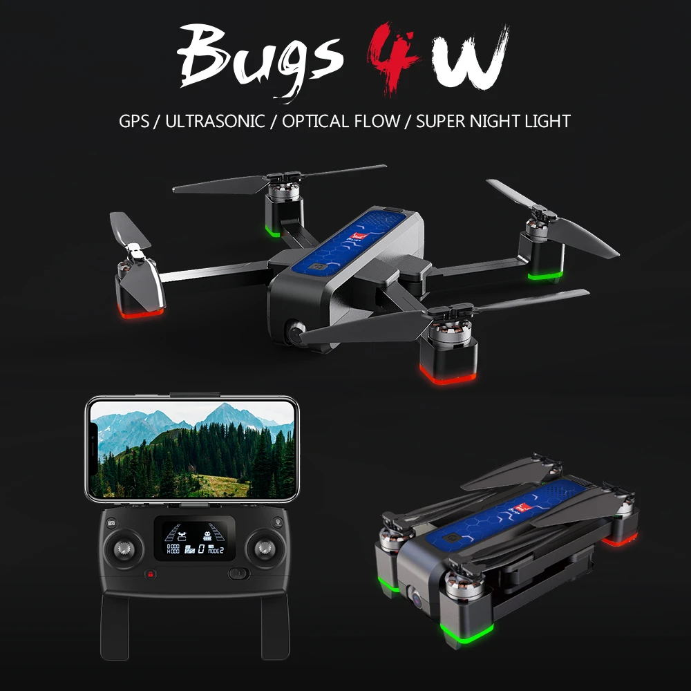 Складной Дрон MJX Bugs 4 W B4W с GPS Wi Fi 2K HD камера анти тряска 1 6 км время полета 25 минут