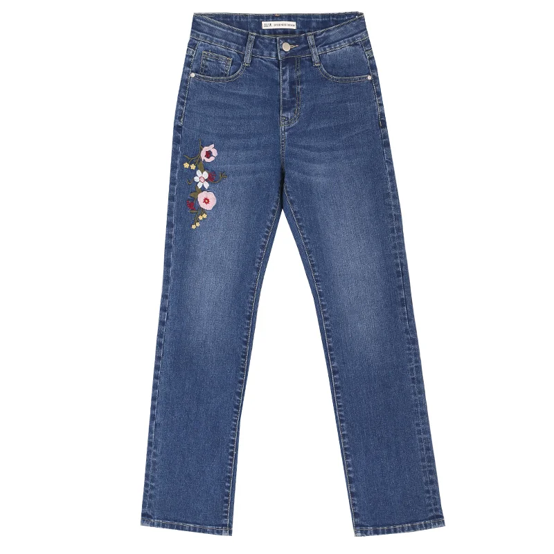 LEIJIJEANS 2019 Весна и лето новые приталенные узкие длинные прямые джинсы с цветочной