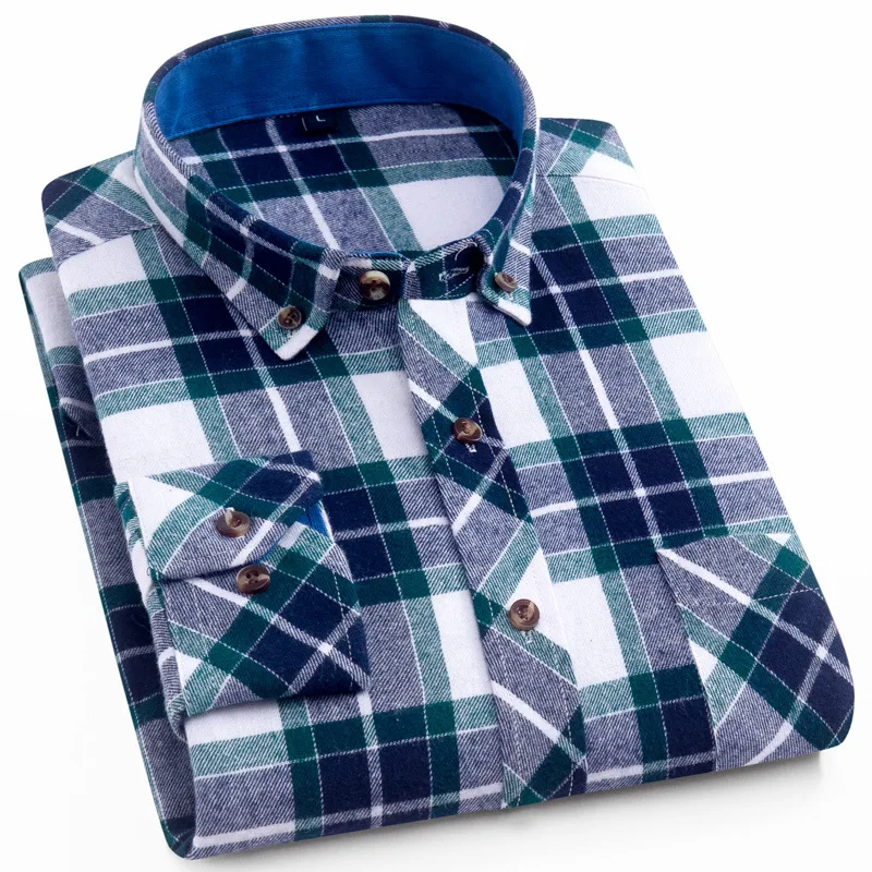 Хлопок фланель ShirtPlaid фланелевая рубашка Повседневное с длинным рукавом Для мужчин рубашки Soft Comfort Slim Fit стилей Для мужчин Костюмы Camisa Masculina - Цвет: mg2
