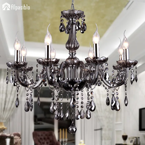 Black gray K9 Хрустальная люстра, светильник, потолочный блеск, para кварто, черный, 8 стрелок, светодиодная Люстра для гостиной, спальни - Цвет корпуса: Black gray