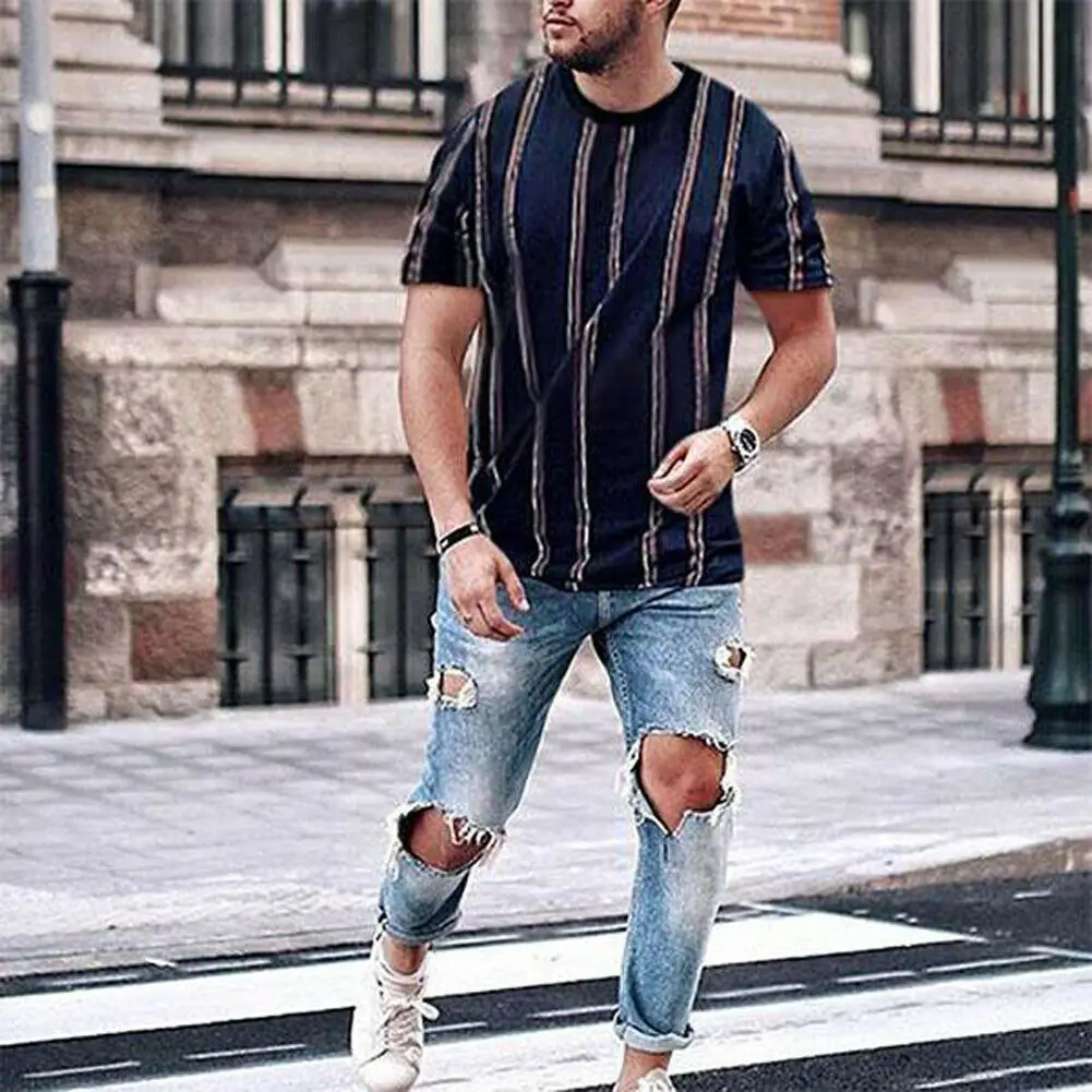 

Summer Fashion Men's Casual Fit Short Sleeve 2019 Newest Fashion Slim Muscle Bodybuilding Hot Sale T-shirt Tee Tops