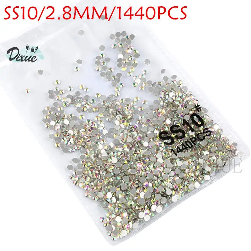 AB SS10 1440pcs Высокий светильник AAA стразы Кристальные AB прозрачные SS3-SS40(1,3 мм-8,4 мм) без горячей фиксации плоские с оборота Стразы для ногтей 3D дизайн ногтей gems045 - Цвет: AB SS10 1440pcs