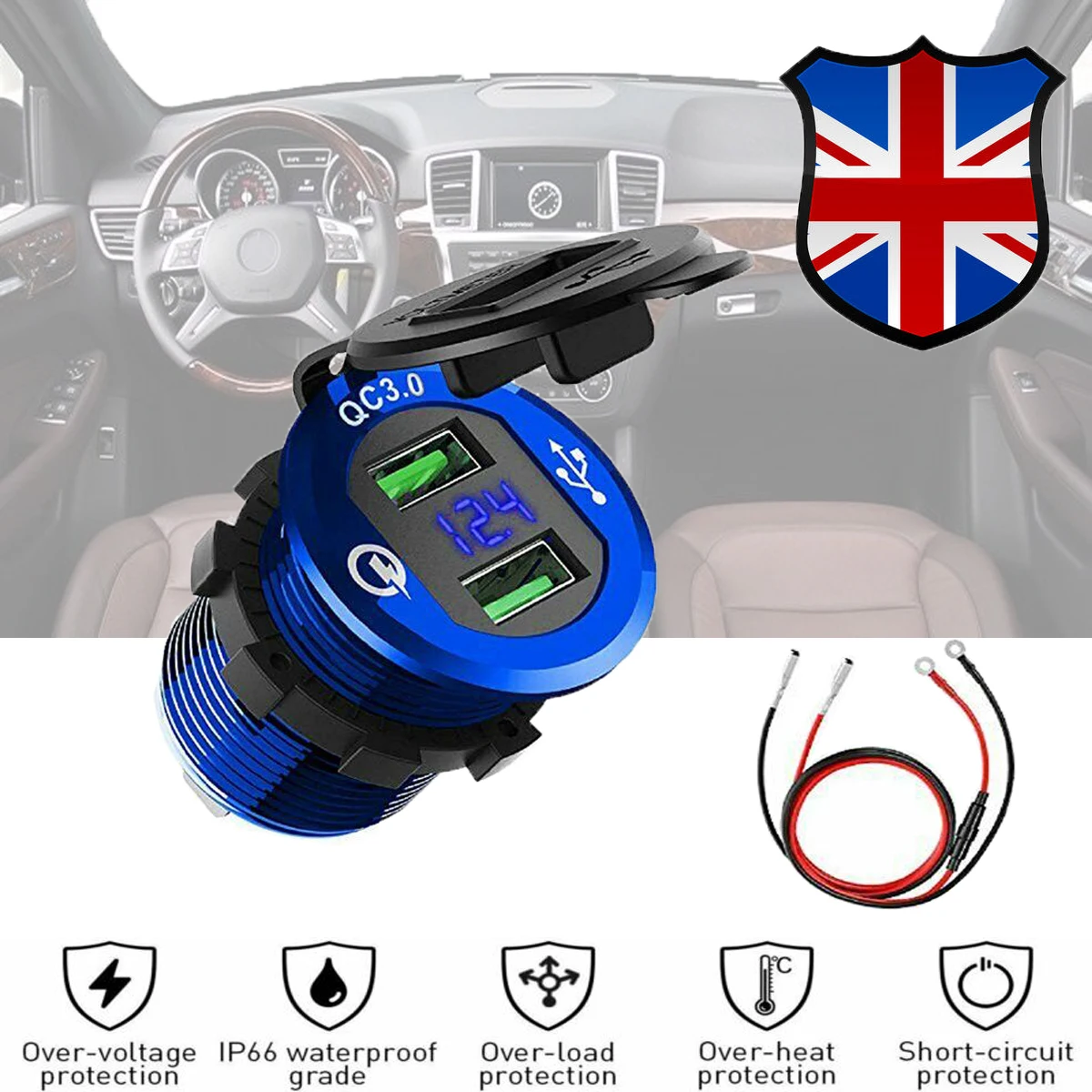 QC 3,0, алюминиевый светодиодный вольтметр для мотоцикла, лодки, автомобиля, 2 USB, зарядное устройство для автомобиля, мотоцикла, Прямая поставка, светодиодный измеритель напряжения
