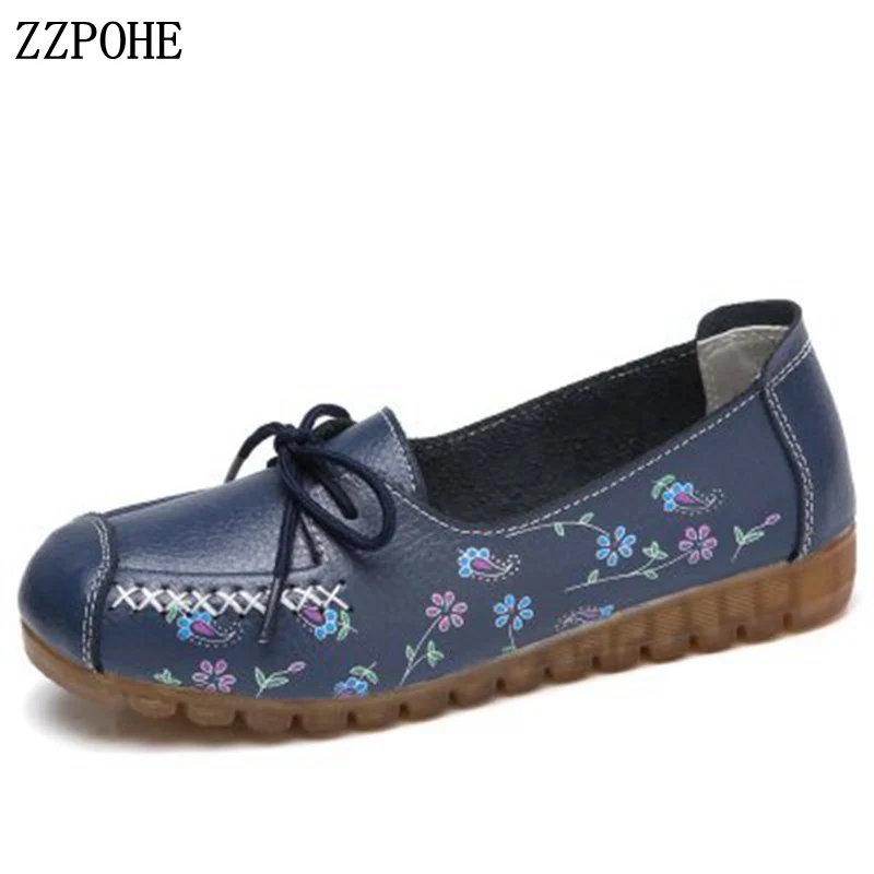 Женские кожаные туфли ZZPOHE на плоской подошве шнуровке повседневная мягкая обувь