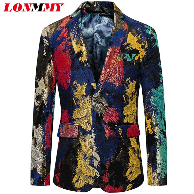 Мужской Блейзер LONMMY 4XL 5XL 6XL в винтажном стиле с цветочным принтом приталенный