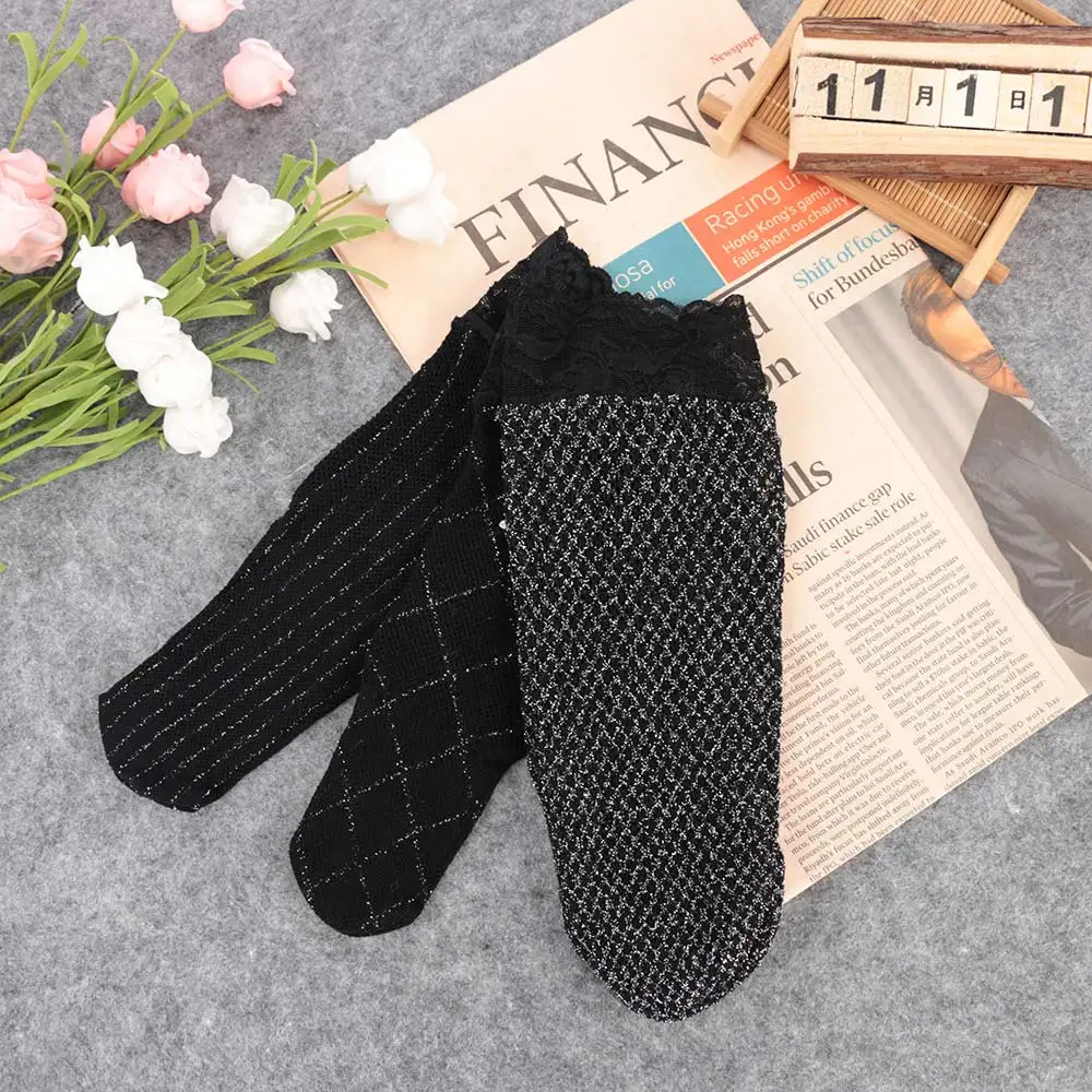 Модный Блестящий Кристалл шелковые носки серебристые яркие блестящие кружевные