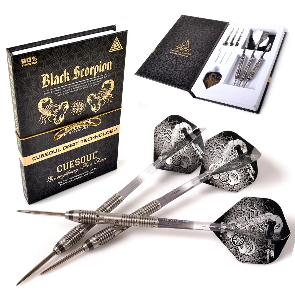 CUESOUL Christmas Gift BLACK SCORPION 24g Tungsten Steel Tip Dart Set,Barrel with Titanium Coated Finished