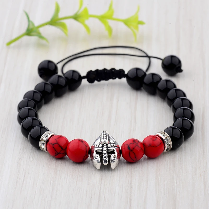 Мужской регулируемый браслет с натуральным камнем и бусинами|helmet bracelet|bracelet
