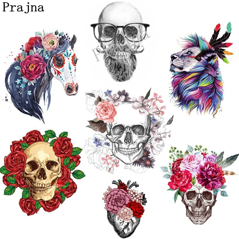 

Prajna Skull Iron-On Transfers Punk Heat Transfers PVC Patch For Clothes Summer Style Thermal Transfer Hot Vinyl Iron Stickers