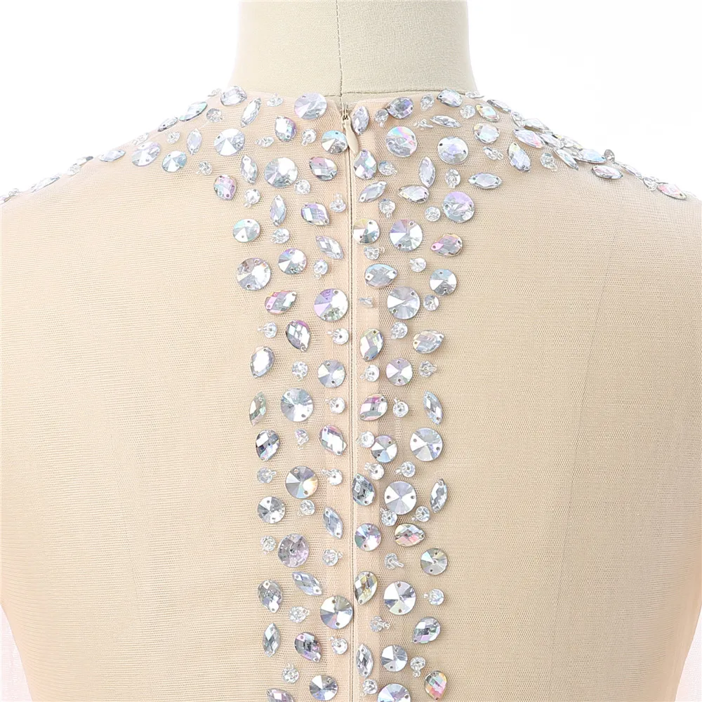 

Black Prom Dress Mermaid High Collar Long Sleeves Crystals See Through Women Prom Gown Evening Dresses Robe De Soiree