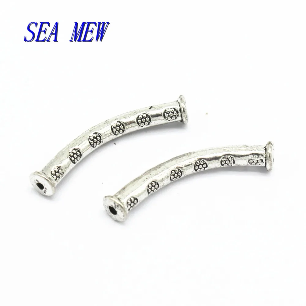 

(40 шт./лот) 5*30 мм античный серебряный цвет Винтажный Стиль сплав 1,5 мм отверстие для трубы изгиб бусины соединитель ювелирных изделий hm592